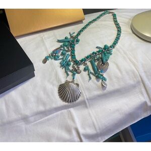 Ranjana Khan Aqau green and silver coastal statement necklace NRFB